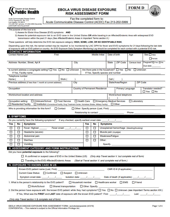 Ebola Risk Assessment Form