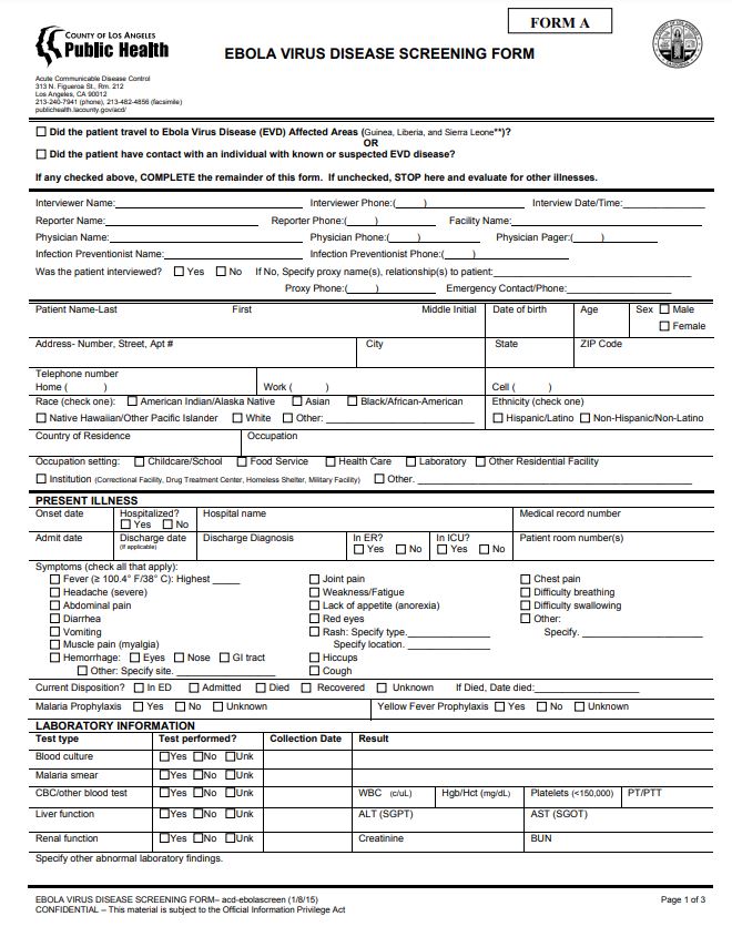 Ebola Screening Form